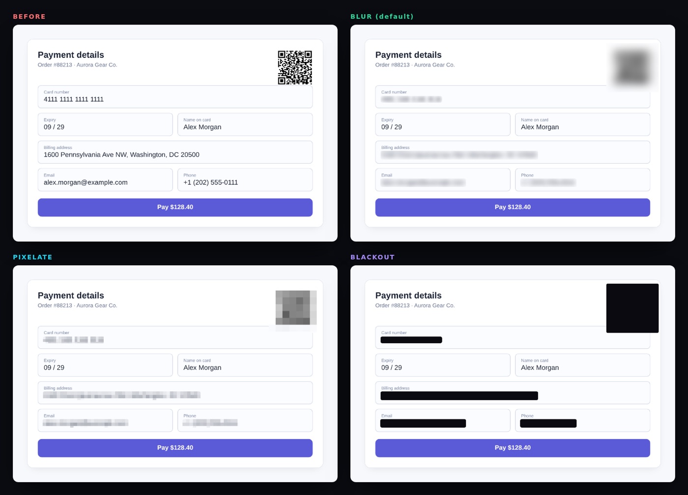 Checkout page before and after