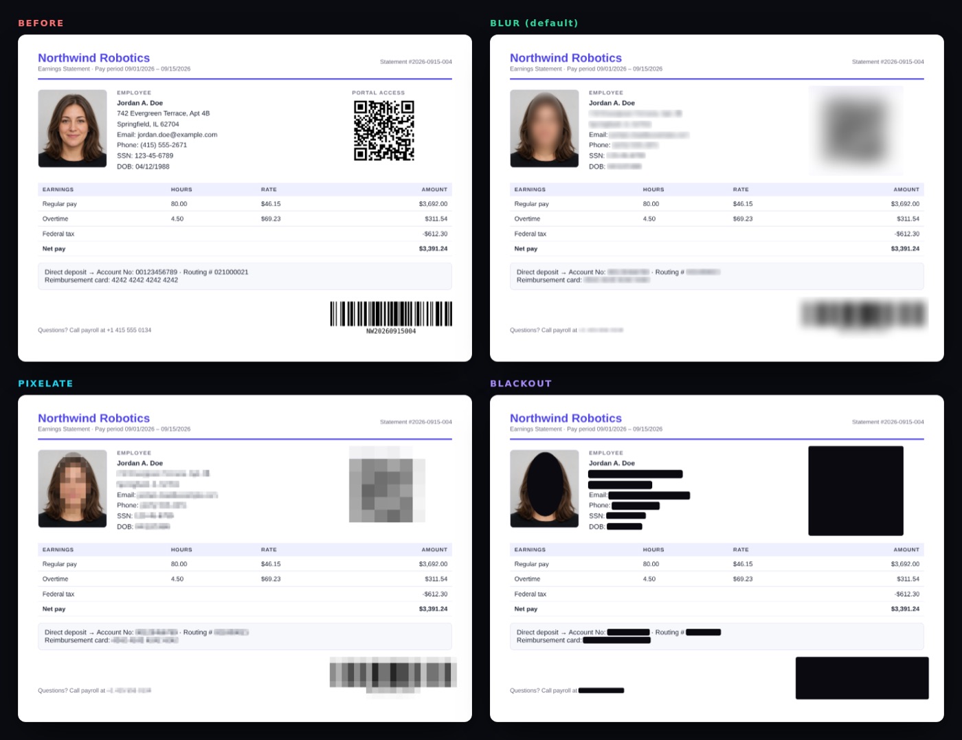 Pay stub before and after